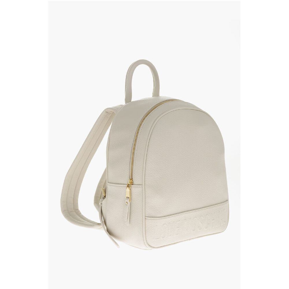 Moschino LOVE Textured Faux Leather Backpack with Embossed Logo