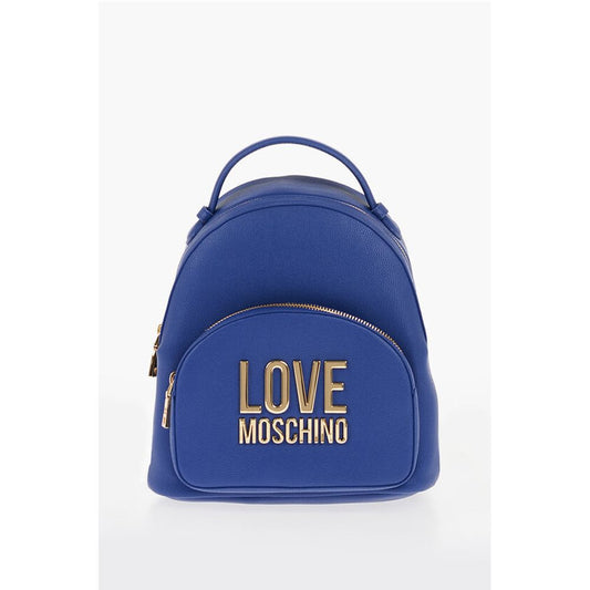 Moschino LOVE Solid Color Faux Leather Backpack with Golden Logo