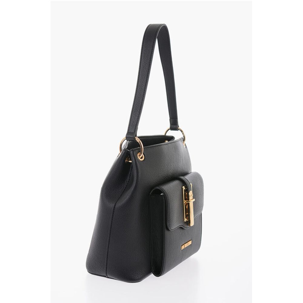 Moschino LOVE Textured Effect Faux Leather Hobo Bag with Maxi Logo on