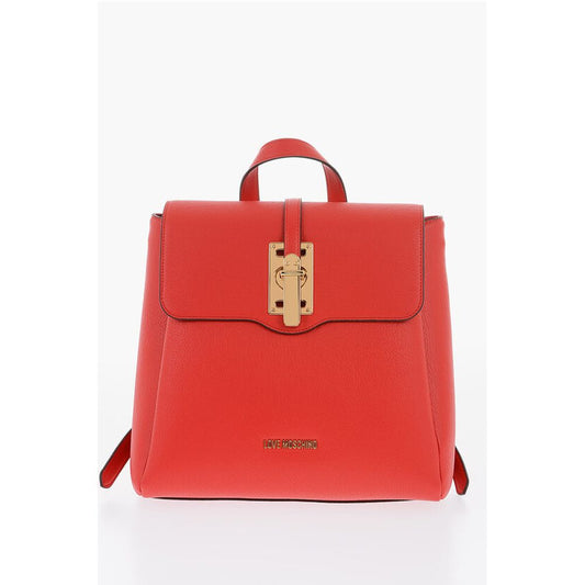 Moschino LOVE Solid Color Faux Leather Backpack with Golden Logo