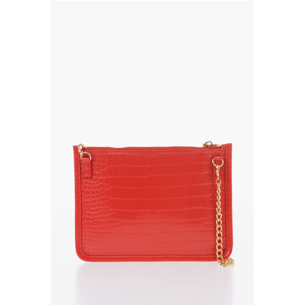 Moschino LOVE Crocodile Effect Faux Leather Clutch with Golden Logo