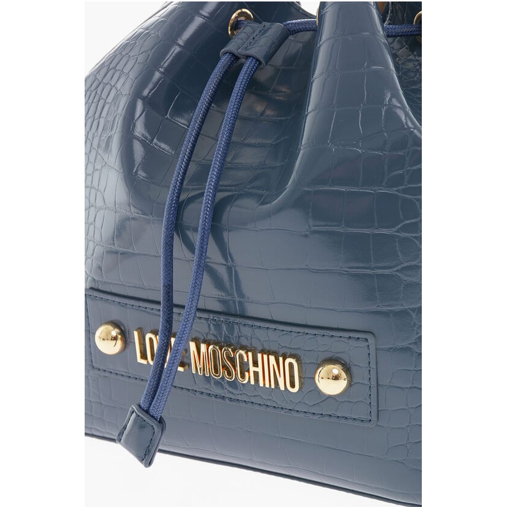 Moschino LOVE Faux Leather Crocodile Effect Bucket Bag with Embossed