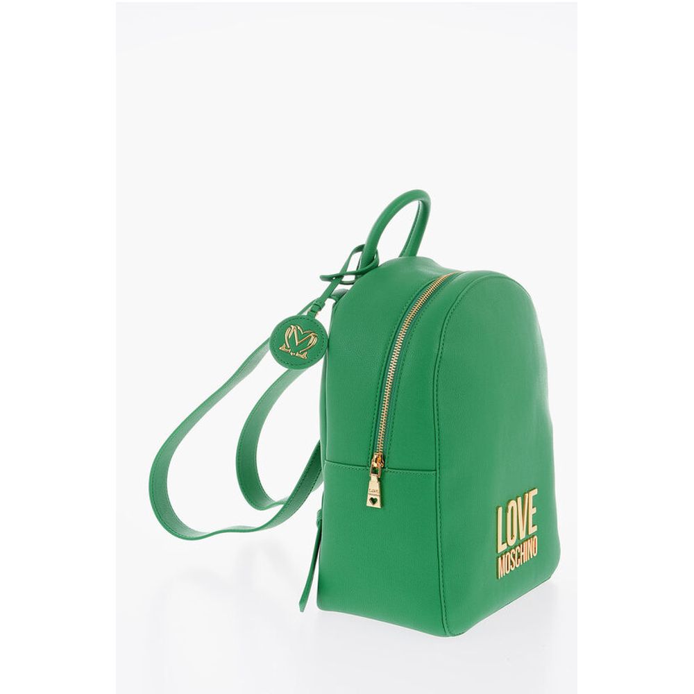Moschino LOVE Embossed Golden Maxi Logo Textured Faux Leather Backpac