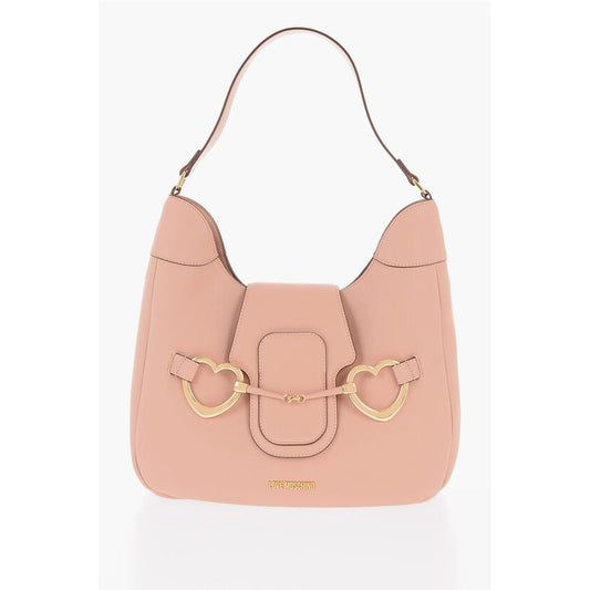 Moschino LOVE Textured Faux Leather Hobo Bag with Maxi Heart-Shaped C