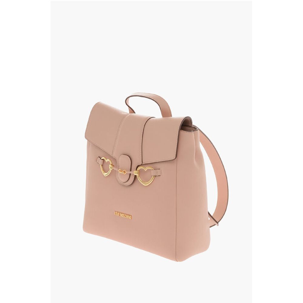 Moschino LOVE Faux Leather Backpack with Heart-Shaped Clamps