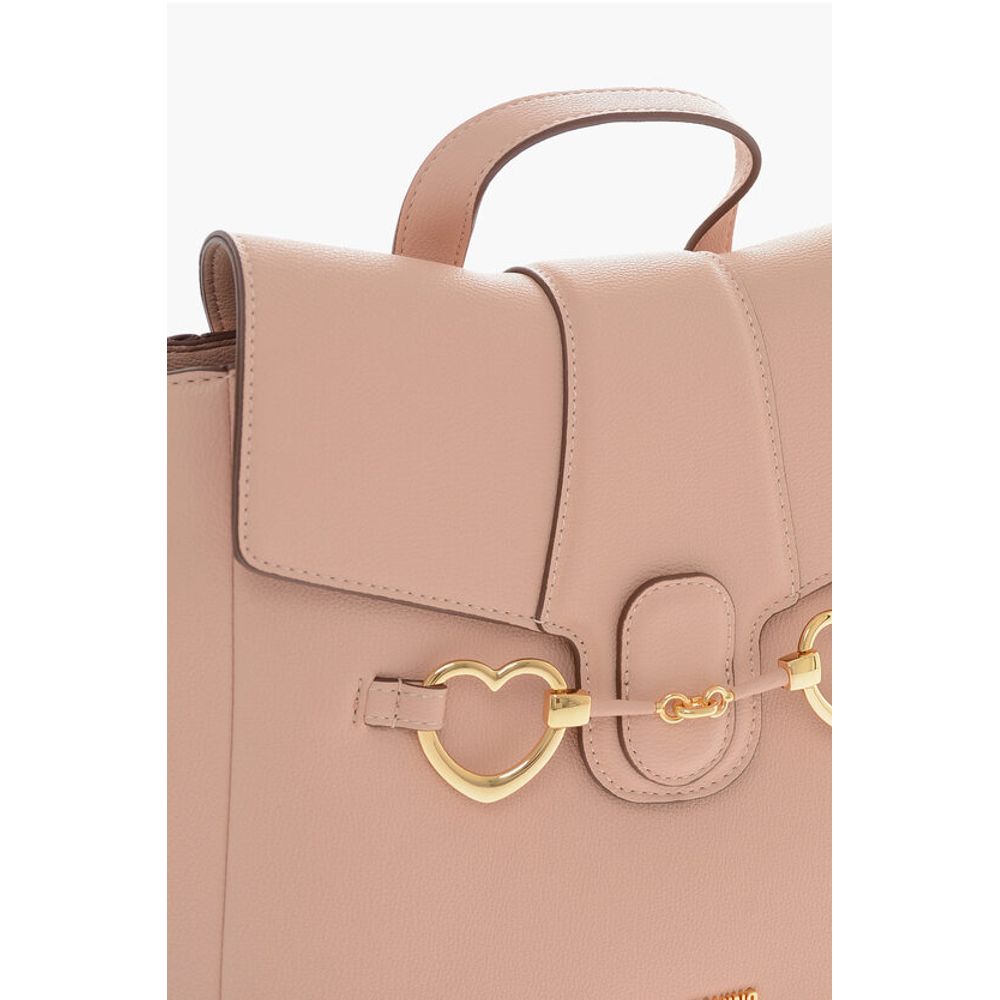 Moschino LOVE Faux Leather Backpack with Heart-Shaped Clamps