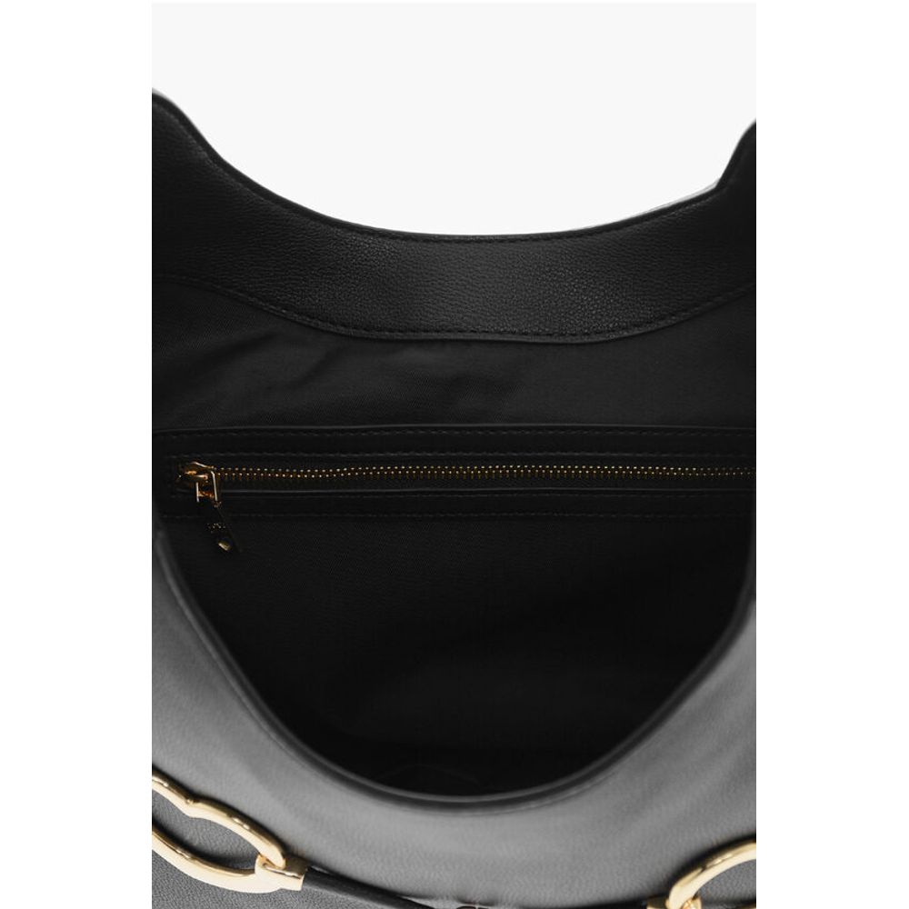 Moschino LOVE Textured Faux Leather Hobo Bag with Maxi Heart-Shaped C