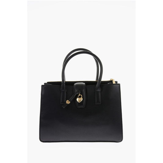 Moschino LOVE Faux Leather Tote Bag with Golden Heart Charm