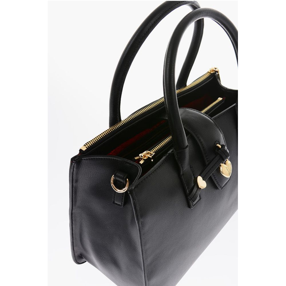 Moschino LOVE Faux Leather Tote Bag with Golden Heart Charm