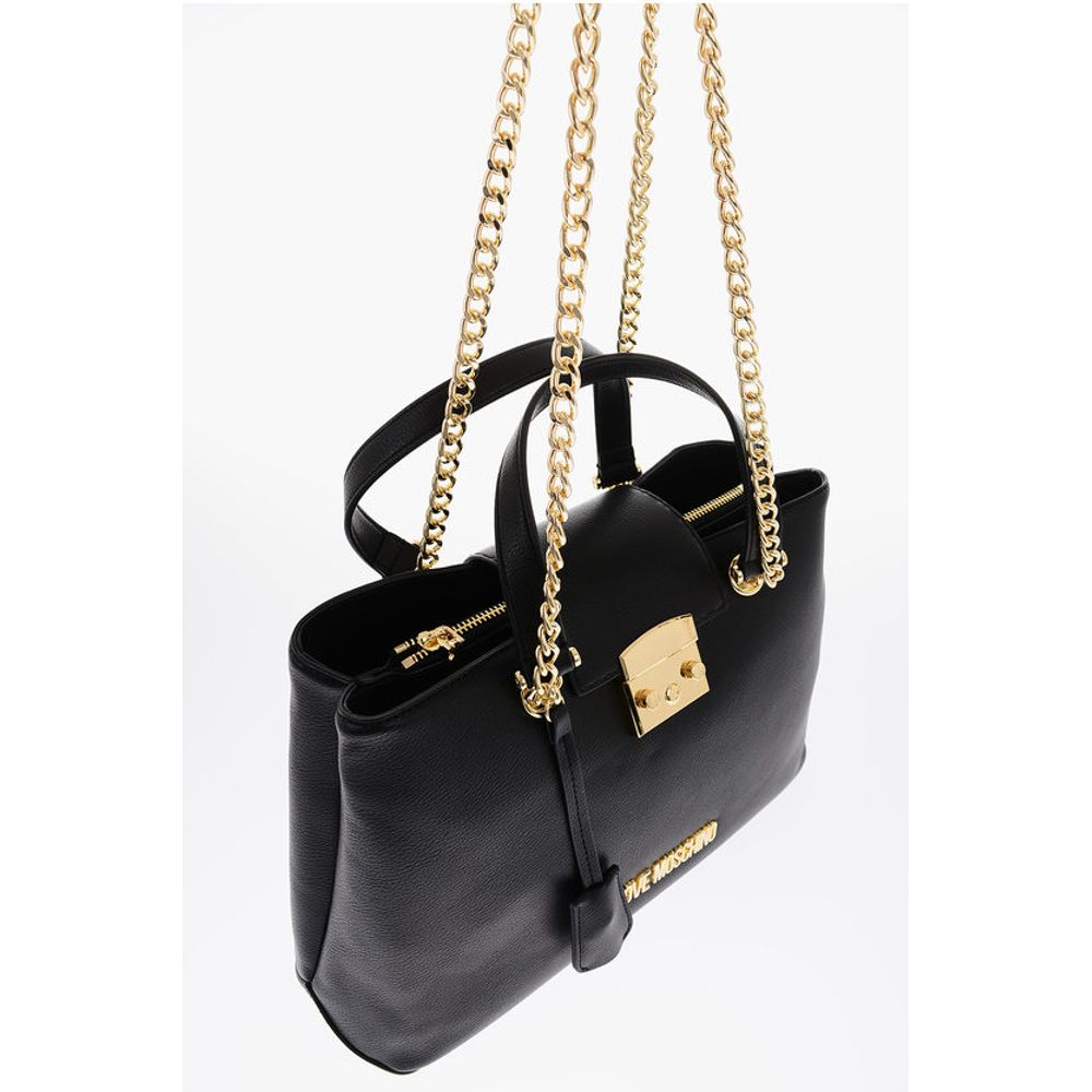 Moschino LOVE Textured Faux Leather LUCILLE Tote Bag with Double Comp