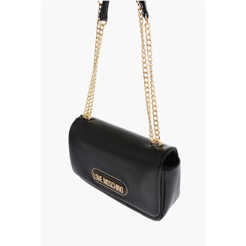 Moschino LOVE Textured Faux Leather Shoulder Bag with Golden Logo