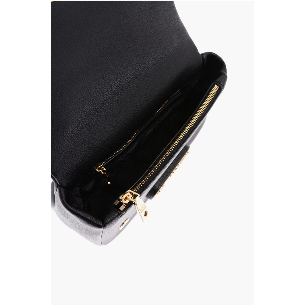 Moschino LOVE Textured Faux Leather Shoulder Bag with Golden Logo