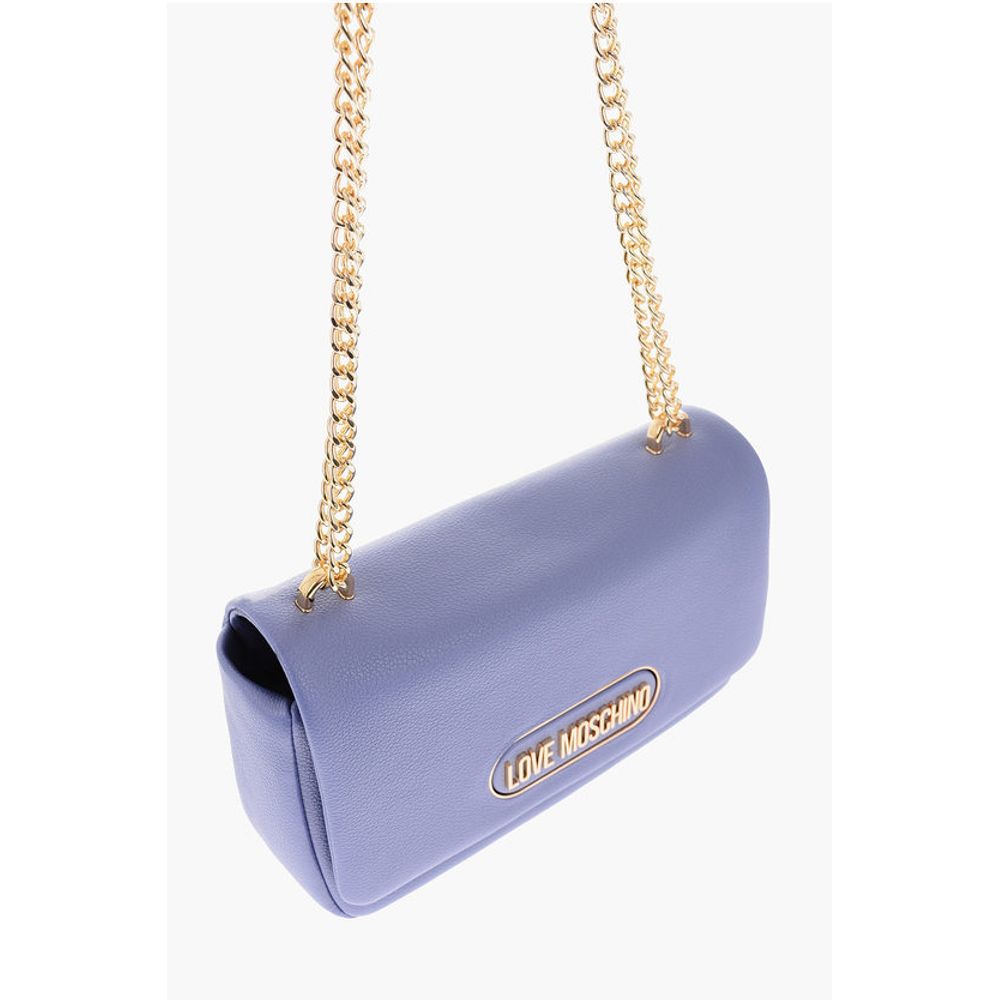 Moschino LOVE Textured Faux Leather Shoulder Bag with Golden Logo