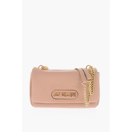 Moschino LOVE Textured Faux Leather Shoulder Bag with Golden Logo