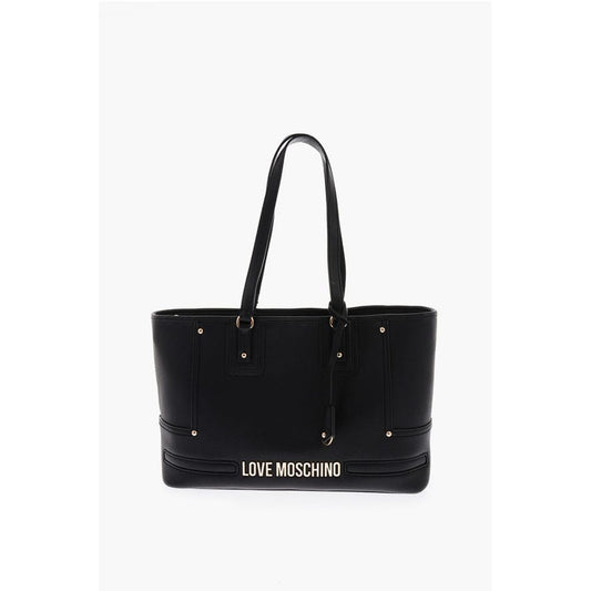 Moschino LOVE Textured Faux Leather Tote Bag with Embossed Logo