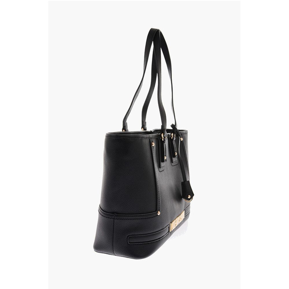 Moschino LOVE Textured Faux Leather Tote Bag with Embossed Logo