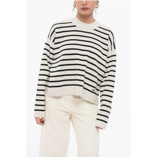 Ami Alexandre Mattiussi Crew Neck Cotton Blend Sweater with Awning Stripes