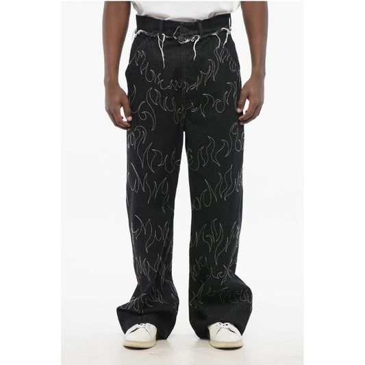 Airei Embroidered Straight Leg Jeans with Frayed Details 30cm
