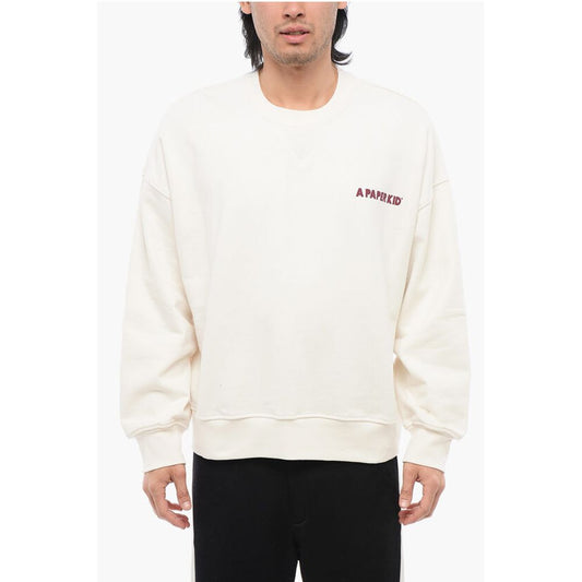 A Paper Kid Cotton Crew-neck Sweatshirt with Printed Contrasting Logo