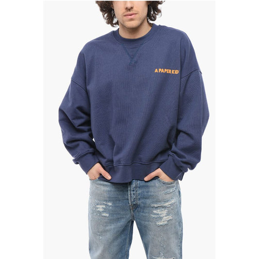 A Paper Kid Brushed Cotton Crew-neck Sweatshirt with Maxi Back Print