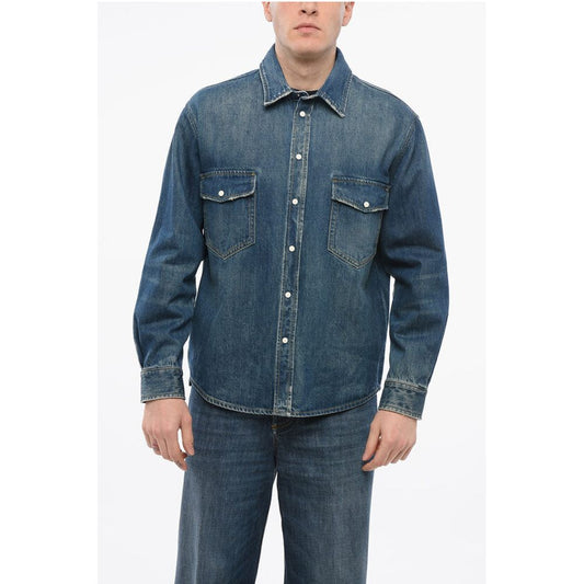 1989 Studio Denim Overshirt with Double Breast Pocket and Embossed Logo