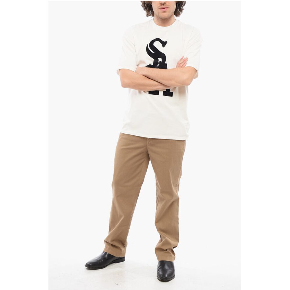 1989 Studio Solid Color MIDWEST Crewneck T-Shirt with Contrasting Flocke