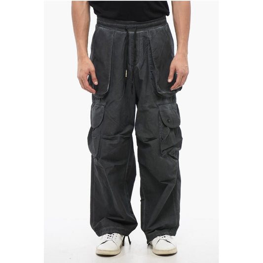 A Paper Kid Faded Effect Nylon Cargo Pants with Elastic Waistband