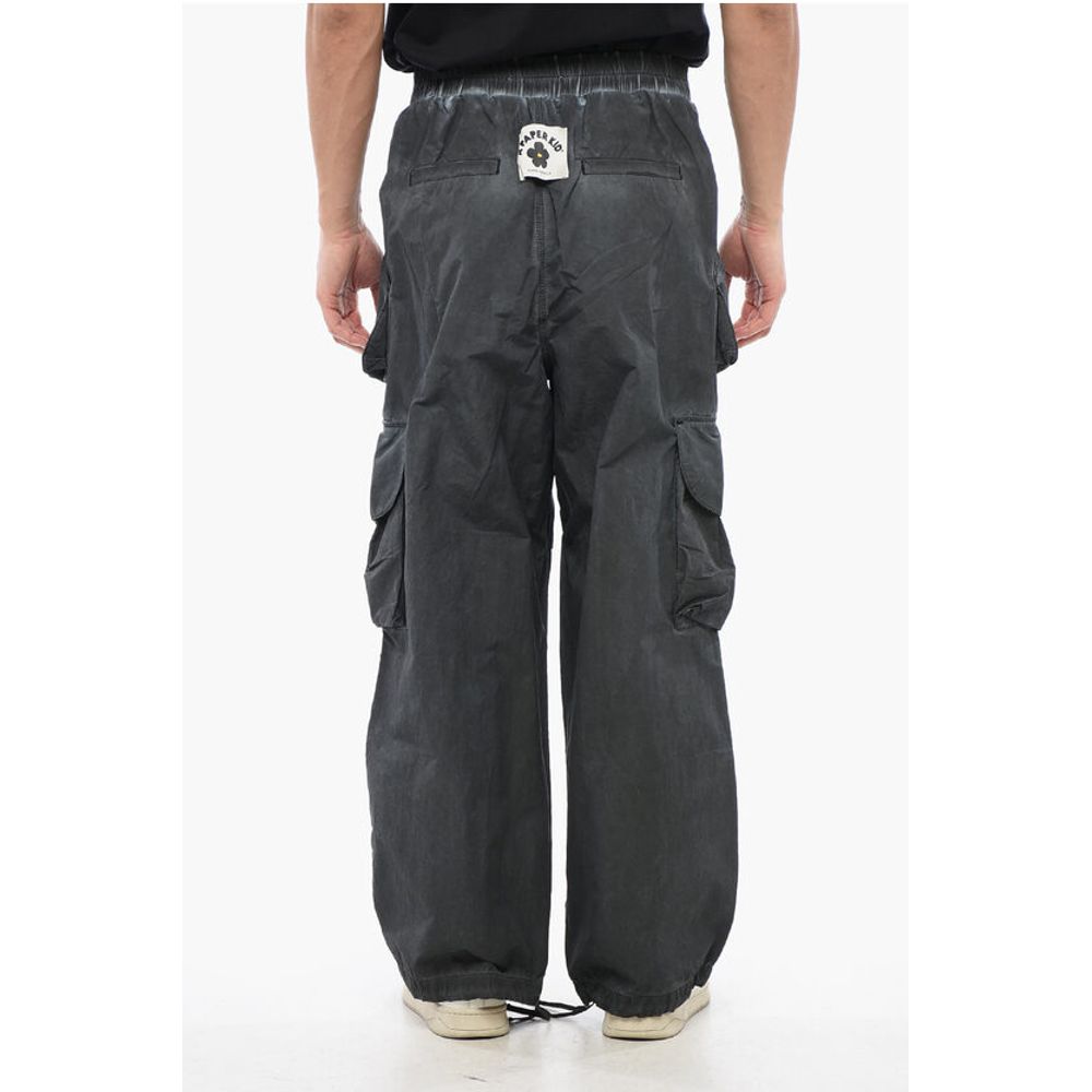 A Paper Kid Faded Effect Nylon Cargo Pants with Elastic Waistband
