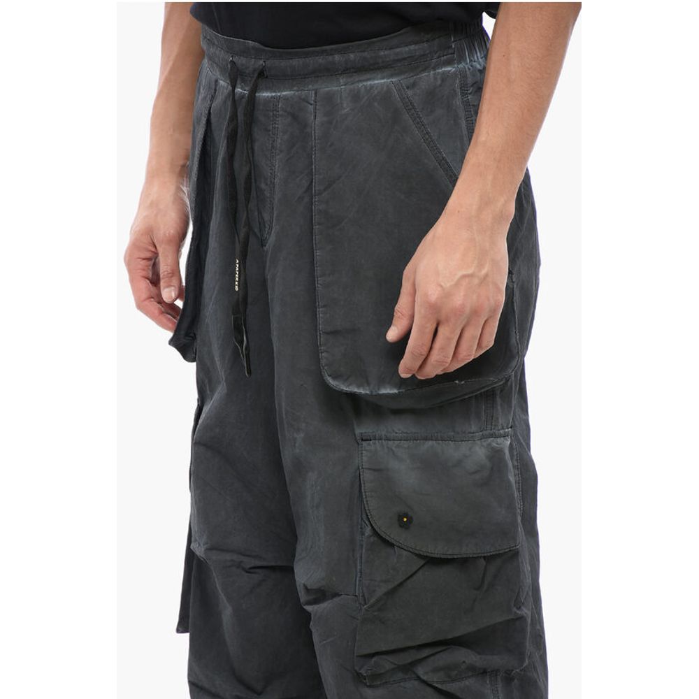 A Paper Kid Faded Effect Nylon Cargo Pants with Elastic Waistband