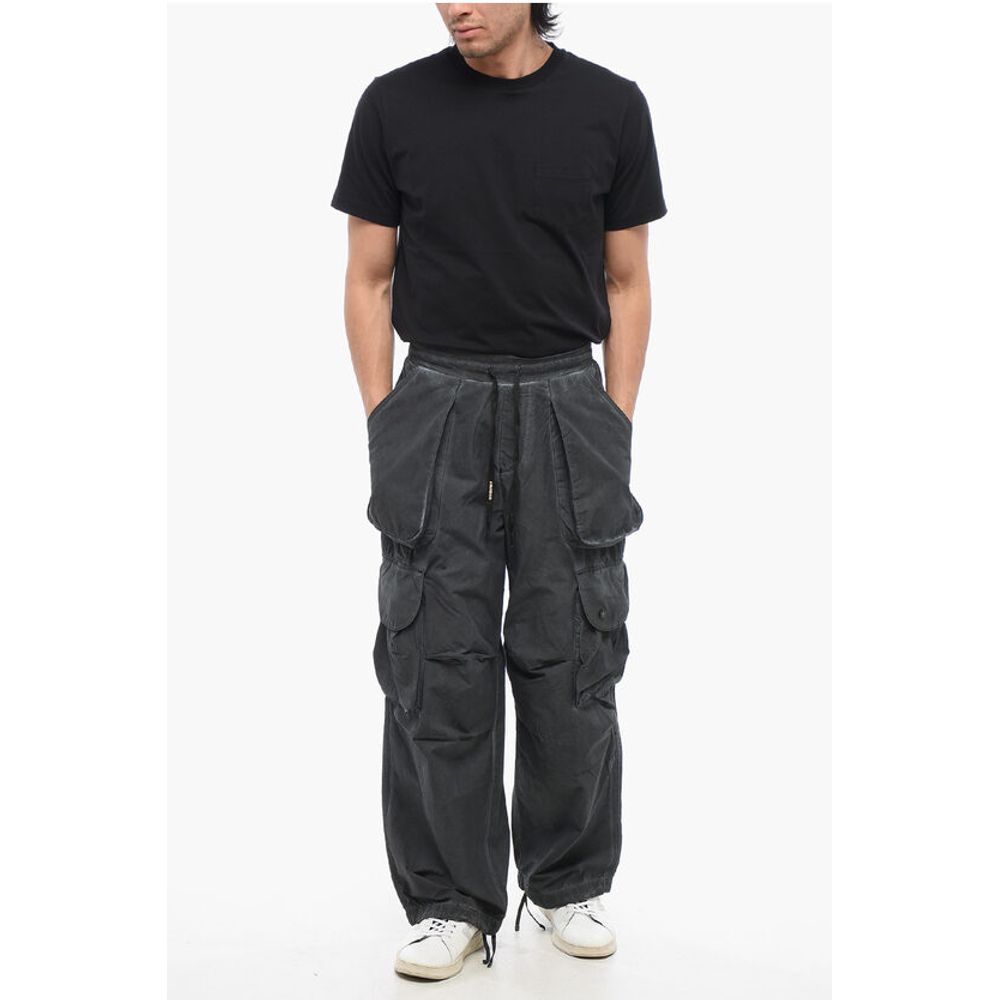 A Paper Kid Faded Effect Nylon Cargo Pants with Elastic Waistband
