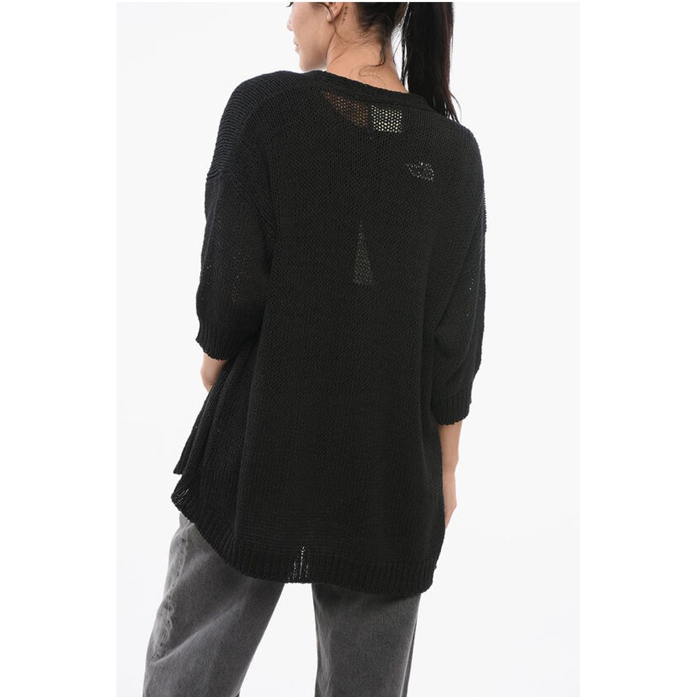 Roberto Collina Cotton Blend Open Front Cardigan with 3/4 Sleeves