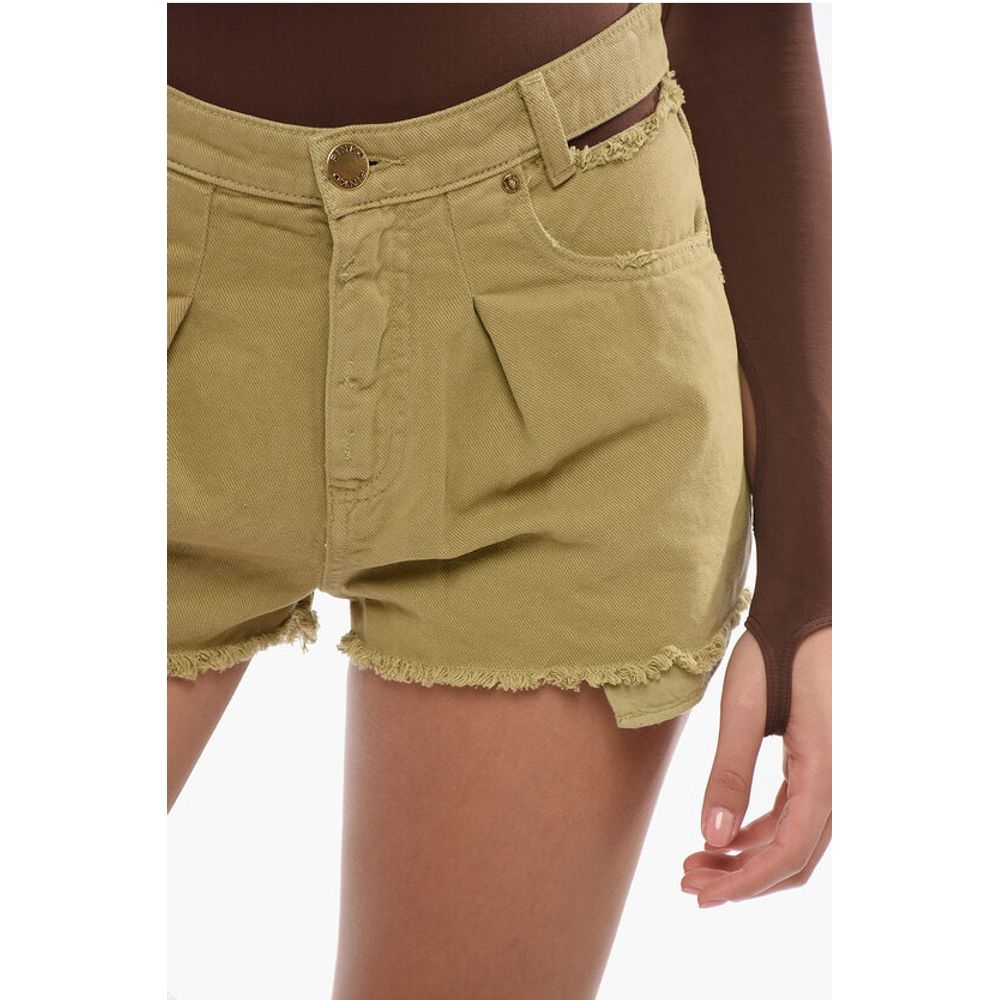 PINKO Frayed Hem Cotton Twill Single Pleat Shorts