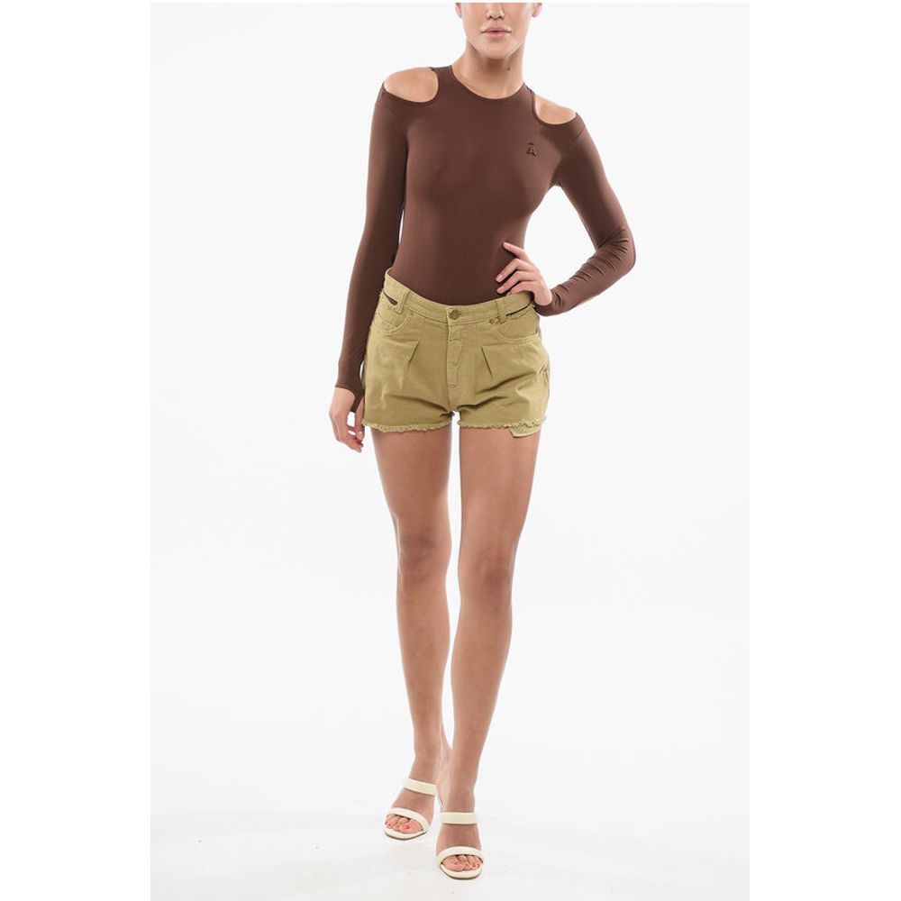 PINKO Frayed Hem Cotton Twill Single Pleat Shorts