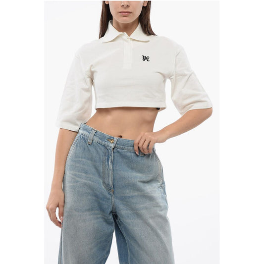 Palm Angels Short Sleeved Cropped Polo With Embroidered Logo