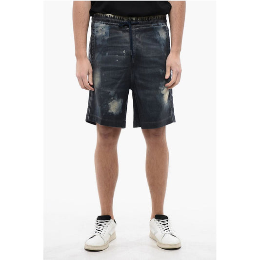 Diesel Acid-Wash Effect Coated Track Denim D-BOXY-S Shorts