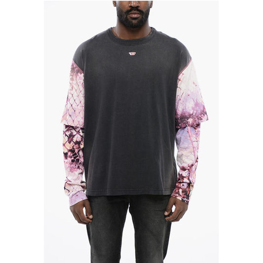 Diesel Oversized T-WESHER-N5 T-Shirt with Patterned Double-Layer Sl