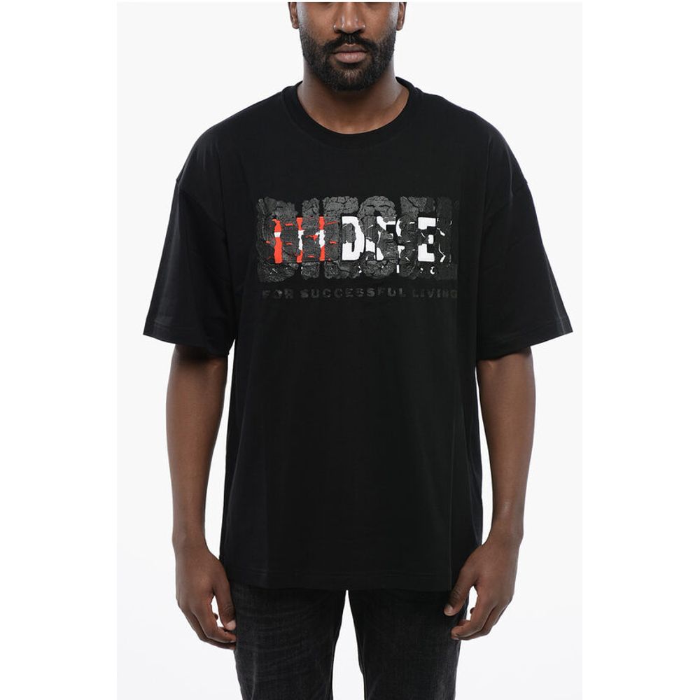 Diesel Solid Color T-NABEL-M1 Crew-neck T-Shirt with Cracked Effect