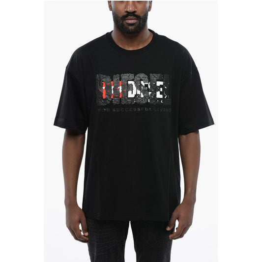 Diesel Solid Color T-NABEL-M1 Crew-neck T-Shirt with Cracked Effect