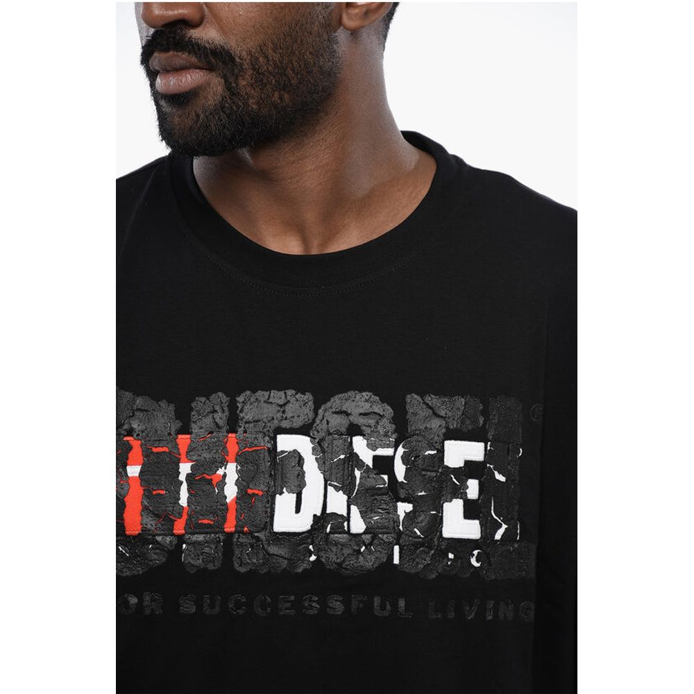 Diesel Solid Color T-NABEL-M1 Crew-neck T-Shirt with Cracked Effect