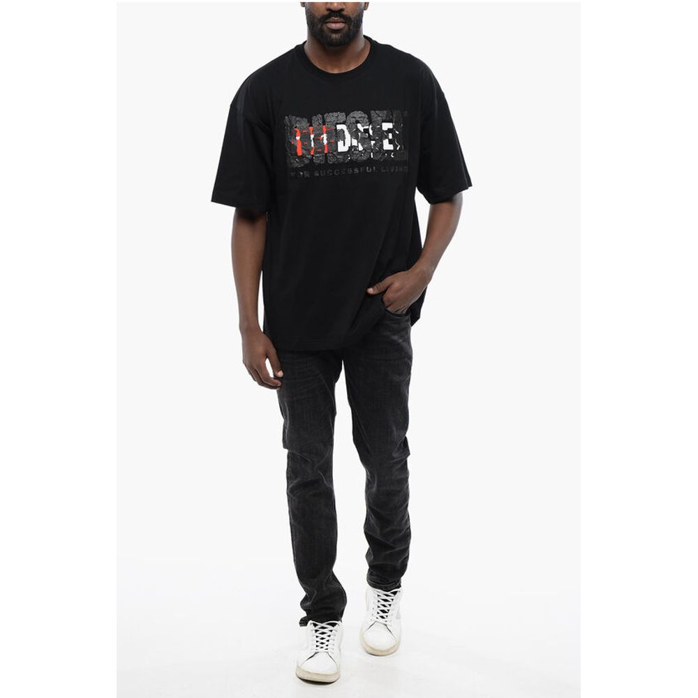 Diesel Solid Color T-NABEL-M1 Crew-neck T-Shirt with Cracked Effect
