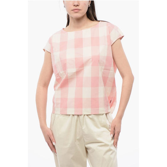 Woolrich Gingham Cotton Sleeveless Blouse with Drawstringed Bottom