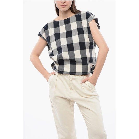 Woolrich Gingham Cotton Sleeveless Blouse with Drawstringed Bottom