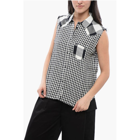 Woolrich Sleeveless Linen Blend Shirt with Gingham Pattern