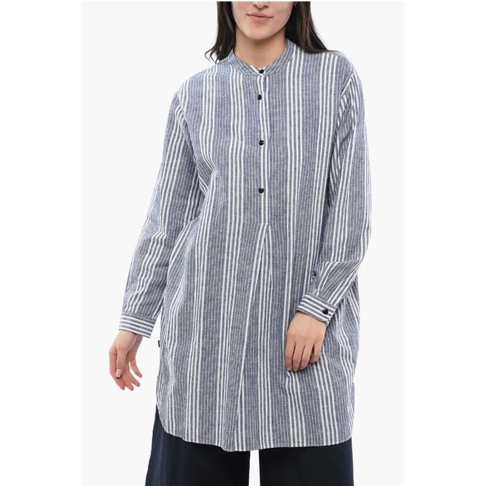 Woolrich Balanced Stripe Organic Cotton Shirt with Mandarin Collar
