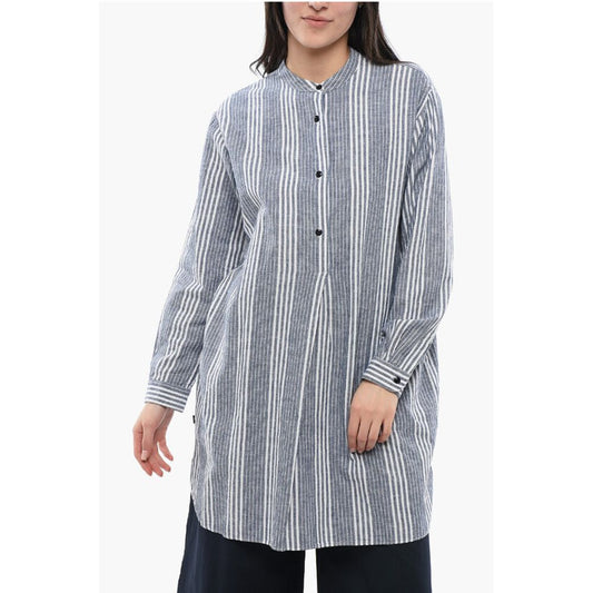 Woolrich Balanced Stripe Organic Cotton Shirt with Mandarin Collar