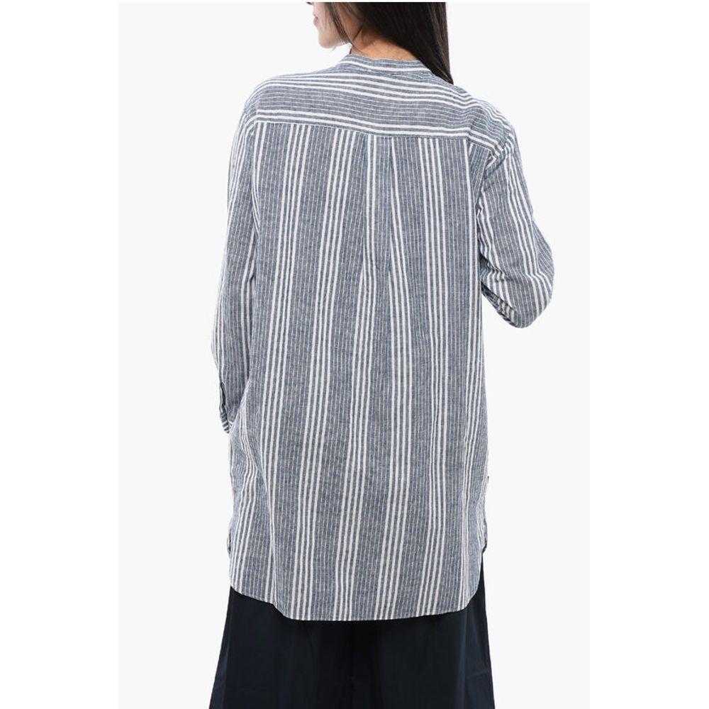 Woolrich Balanced Stripe Organic Cotton Shirt with Mandarin Collar