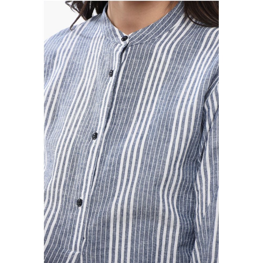 Woolrich Balanced Stripe Organic Cotton Shirt with Mandarin Collar