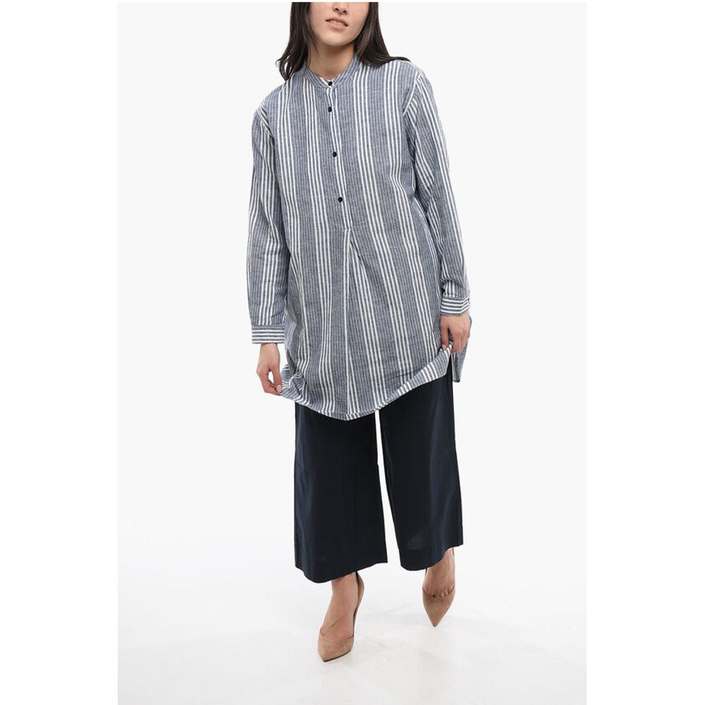 Woolrich Balanced Stripe Organic Cotton Shirt with Mandarin Collar