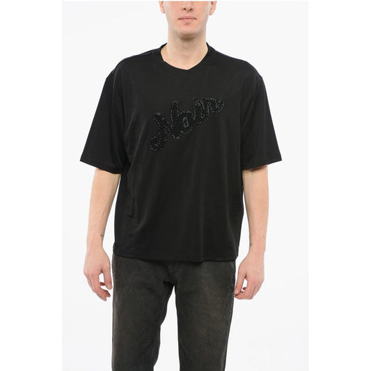 Armani EMPORIO Cotton Blend NOIR T-Shirt with Beaded Embroidery