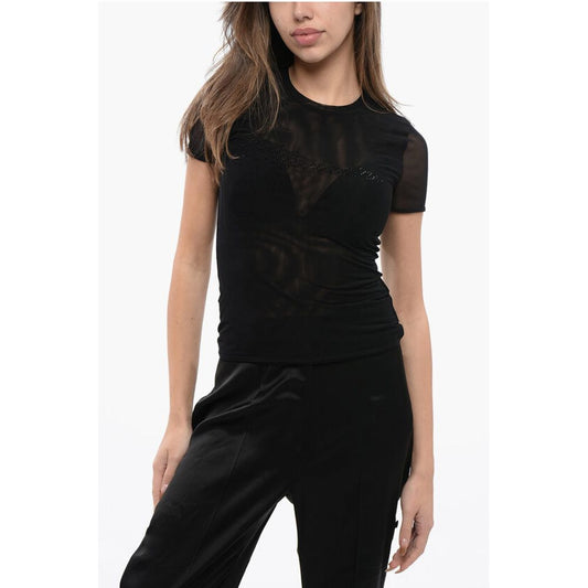 Blumarine Tulle T-Shirt with Rhinestone Logo